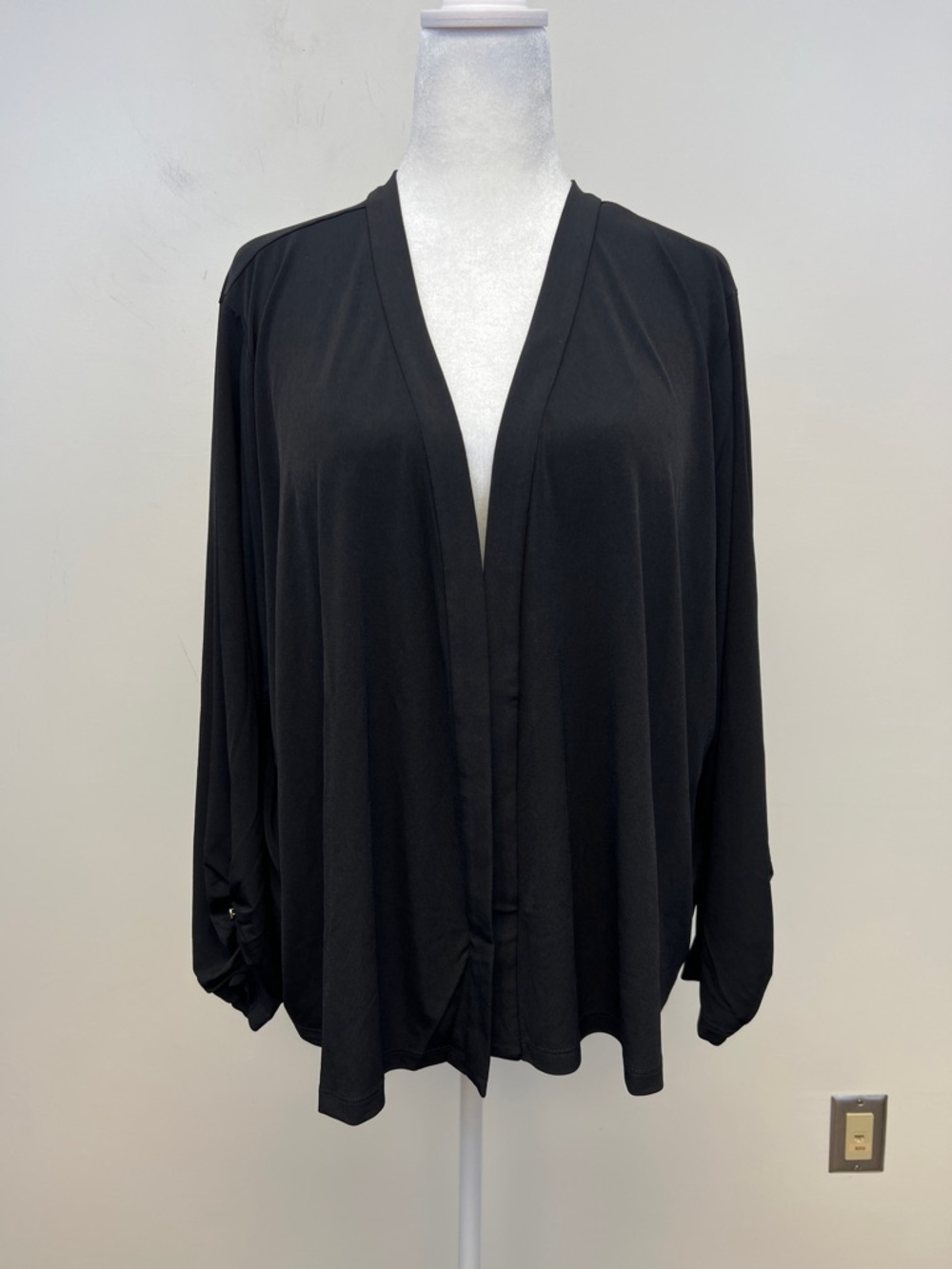 Susan Graver Black Stretchy Chic feminine Open Front Dressy Jacket Size 3X